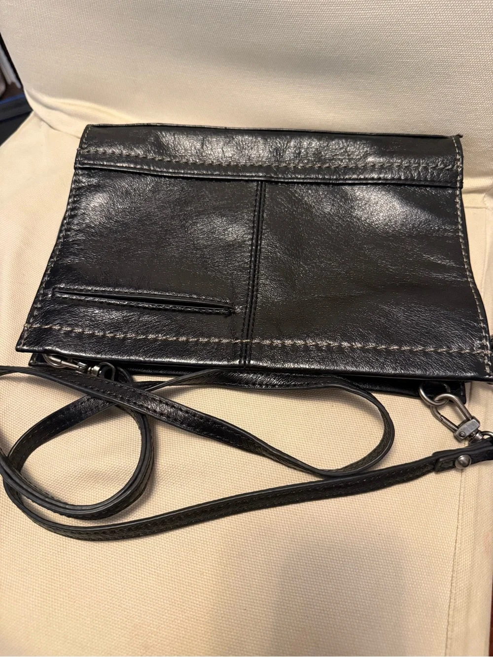 The Sak Black Leather Shoulder Bag with Contrast Stitching